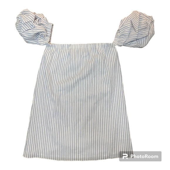 RAMPAGE Dress Chambray & White Stripe Puff Sleeves Seersucker Size Medium - Picture 4 of 11